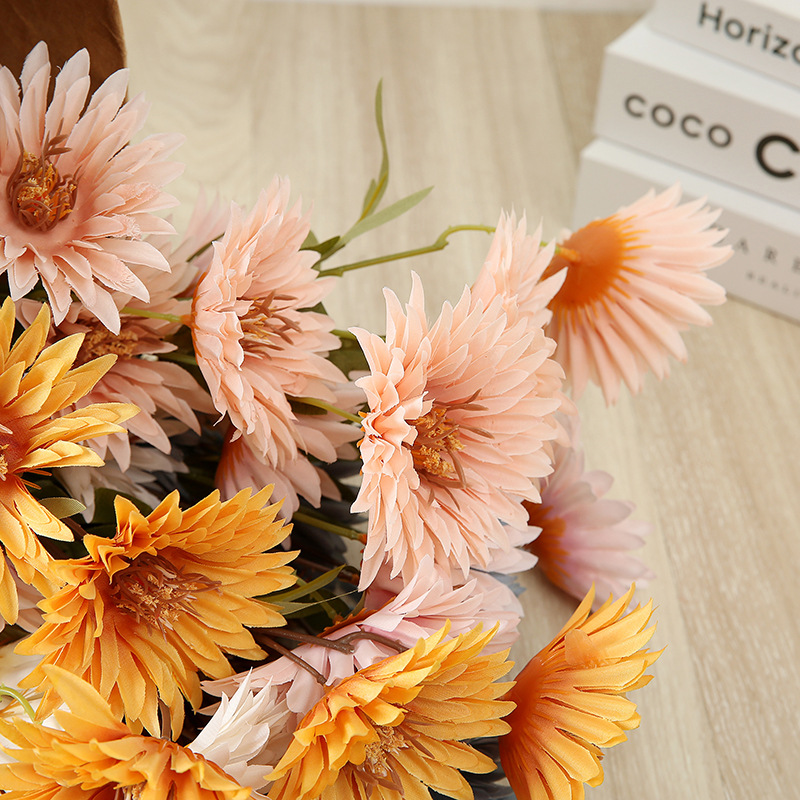 Simulation Daisy Six Fireworks Chrysanthemum Home Living Room Gardening Project Ornamental Flower Wedding Style Ornamental Flower