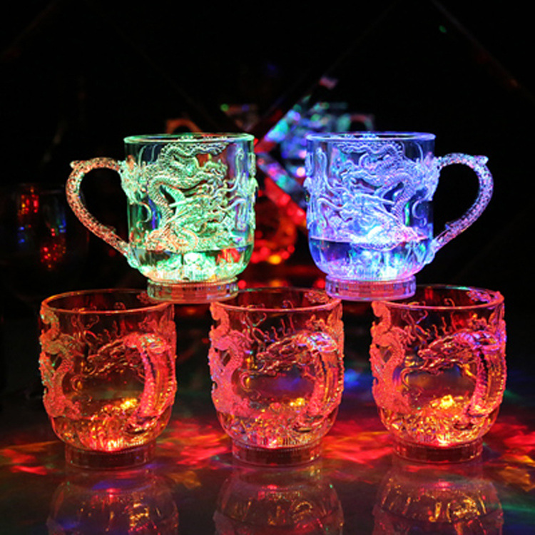 Luminous Cup Luminous Cup Light up with Water LED Flash Cup Colorful Induction Luminous Cup Gift New Dragon-Pattern Cup