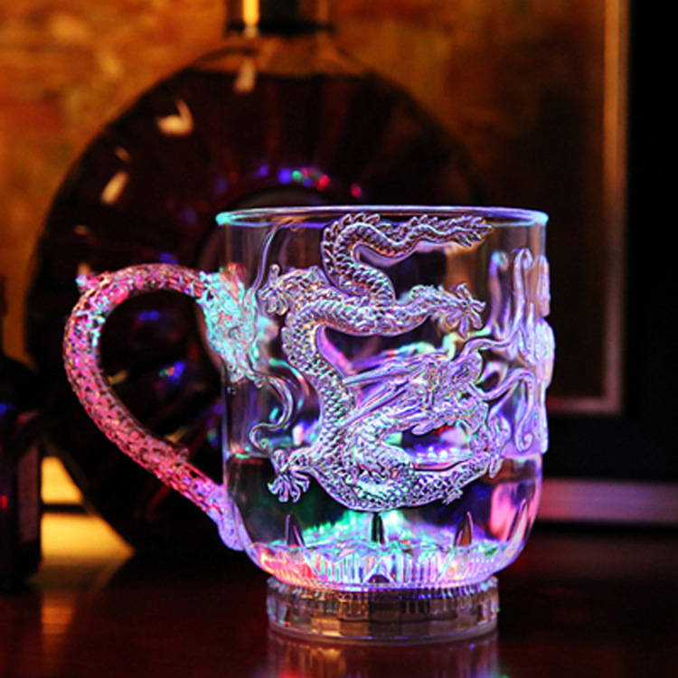 Luminous Cup Luminous Cup Light up with Water LED Flash Cup Colorful Induction Luminous Cup Gift New Dragon-Pattern Cup