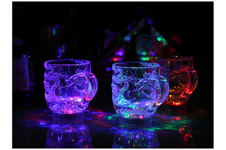 Luminous Cup Luminous Cup Light up with Water LED Flash Cup Colorful Induction Luminous Cup Gift New Dragon-Pattern Cup