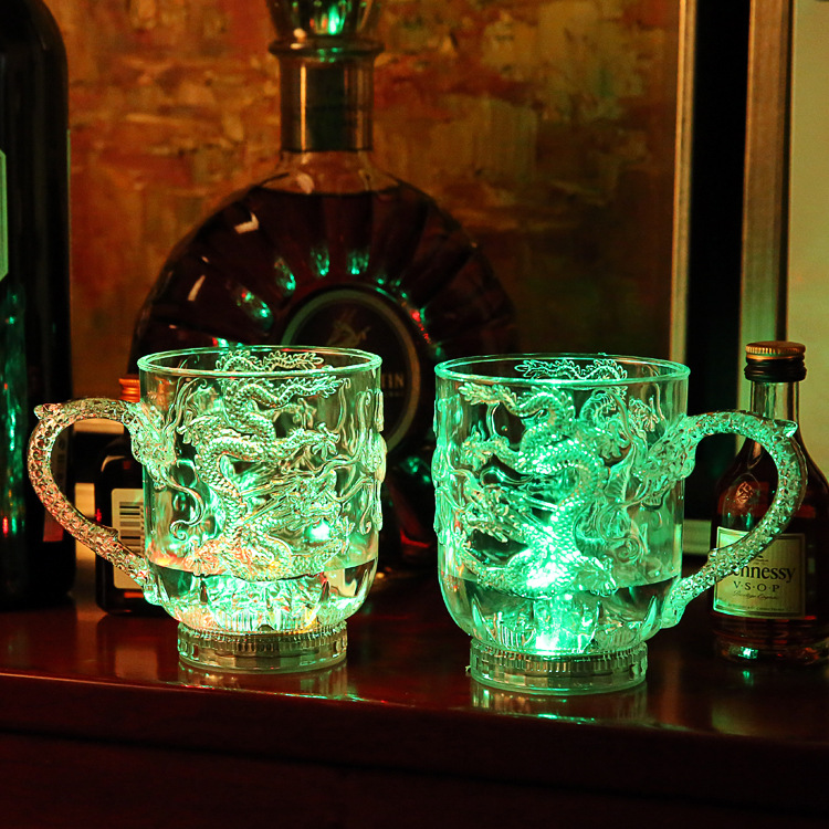 Luminous Cup Luminous Cup Light up with Water LED Flash Cup Colorful Induction Luminous Cup Gift New Dragon-Pattern Cup