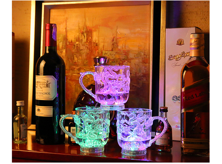 Luminous Cup Luminous Cup Light up with Water LED Flash Cup Colorful Induction Luminous Cup Gift New Dragon-Pattern Cup