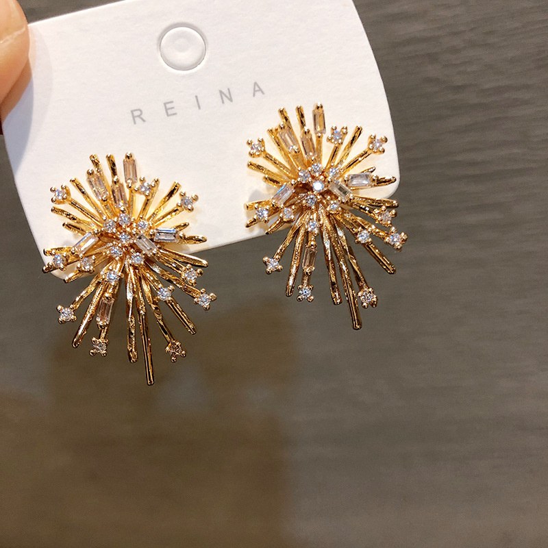 Korean Dongdaemun New Sterling Silver Needle Beautiful Rhinestone Temperament Fireworks High-Grade Ear Studs Earrings Girl's Earrings
