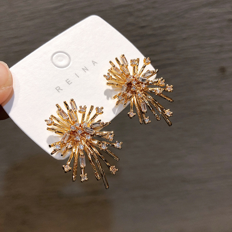 Korean Dongdaemun New Sterling Silver Needle Beautiful Rhinestone Temperament Fireworks High-Grade Ear Studs Earrings Girl's Earrings