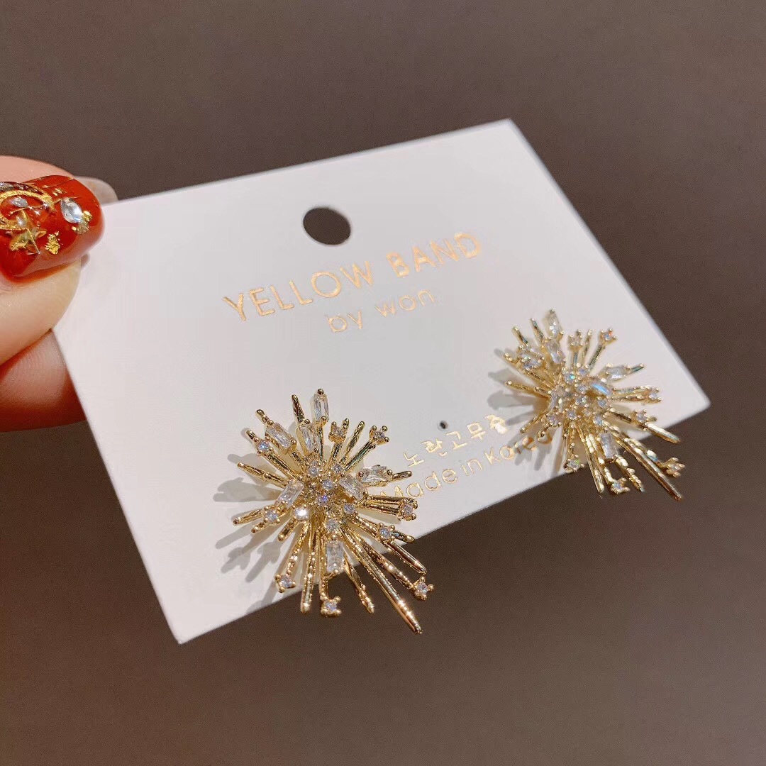 Korean Dongdaemun New Sterling Silver Needle Beautiful Rhinestone Temperament Fireworks High-Grade Ear Studs Earrings Girl's Earrings