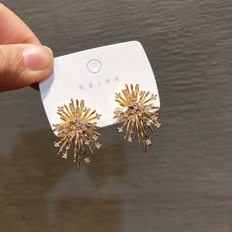 Korean Dongdaemun New Sterling Silver Needle Beautiful Rhinestone Temperament Fireworks High-Grade Ear Studs Earrings Girl's Earrings