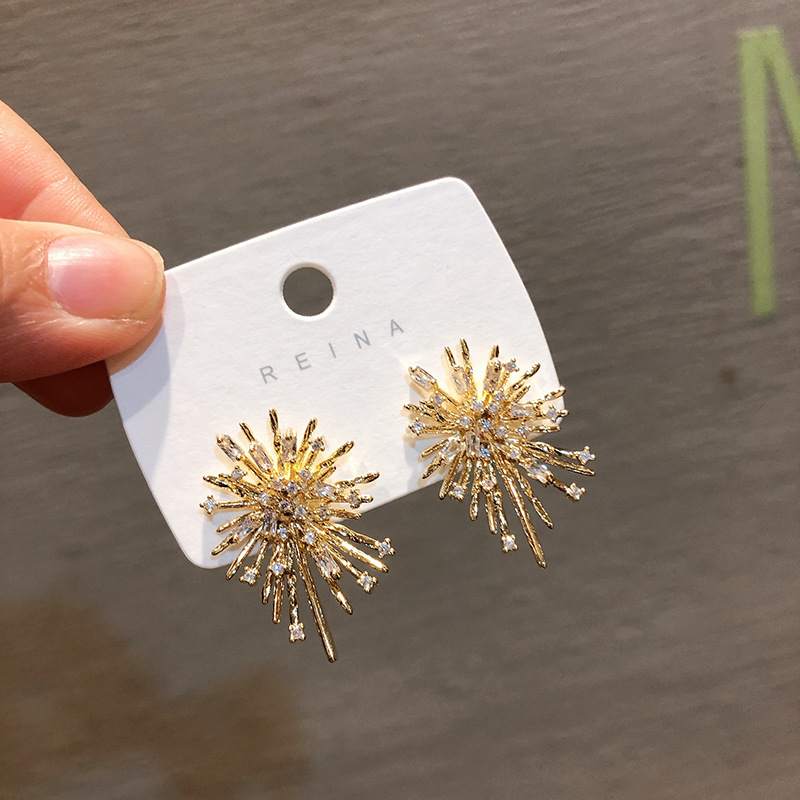 Korean Dongdaemun New Sterling Silver Needle Beautiful Rhinestone Temperament Fireworks High-Grade Ear Studs Earrings Girl's Earrings
