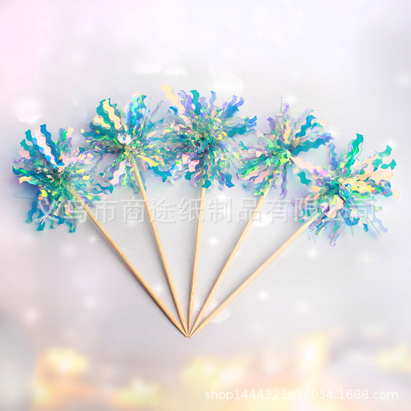 Internet Celebrity Ins Style Colorful Fireworks Cake Inserting Card 5 Pack Rain Silk Plug-in Colorful Ribbon Birthday Party Decoration