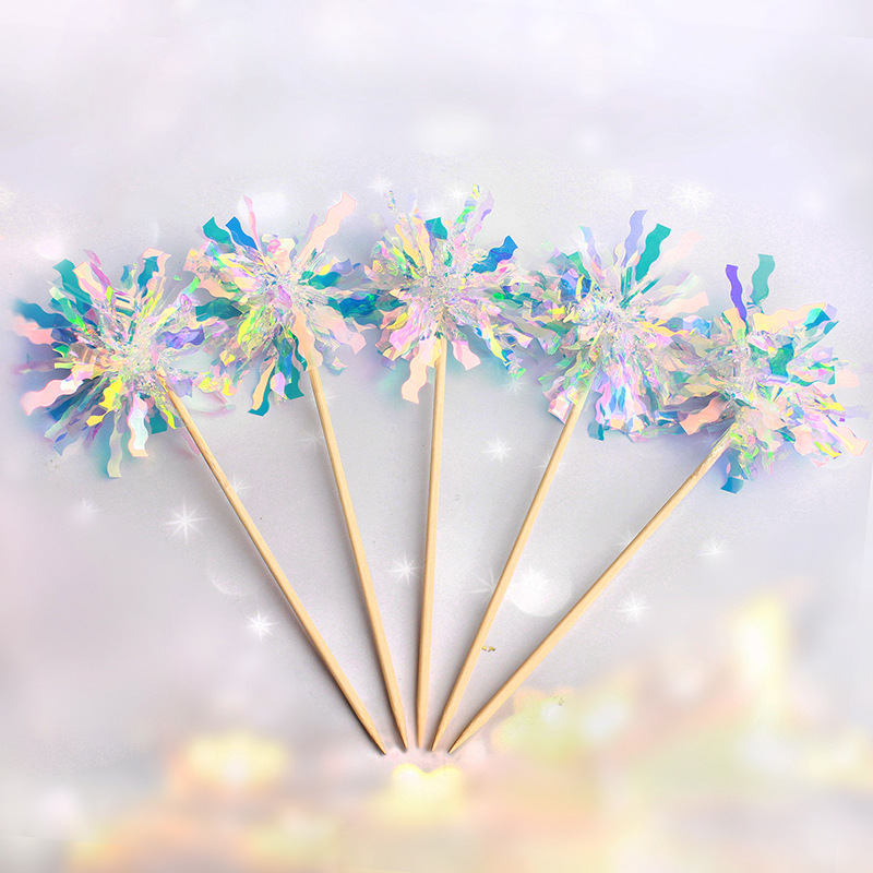 Internet Celebrity Ins Style Colorful Fireworks Cake Inserting Card 5 Pack Rain Silk Plug-in Colorful Ribbon Birthday Party Decoration