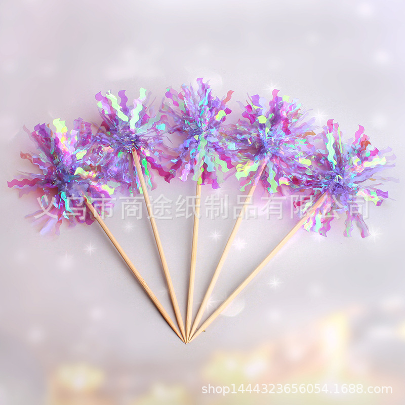 Internet Celebrity Ins Style Colorful Fireworks Cake Inserting Card 5 Pack Rain Silk Plug-in Colorful Ribbon Birthday Party Decoration
