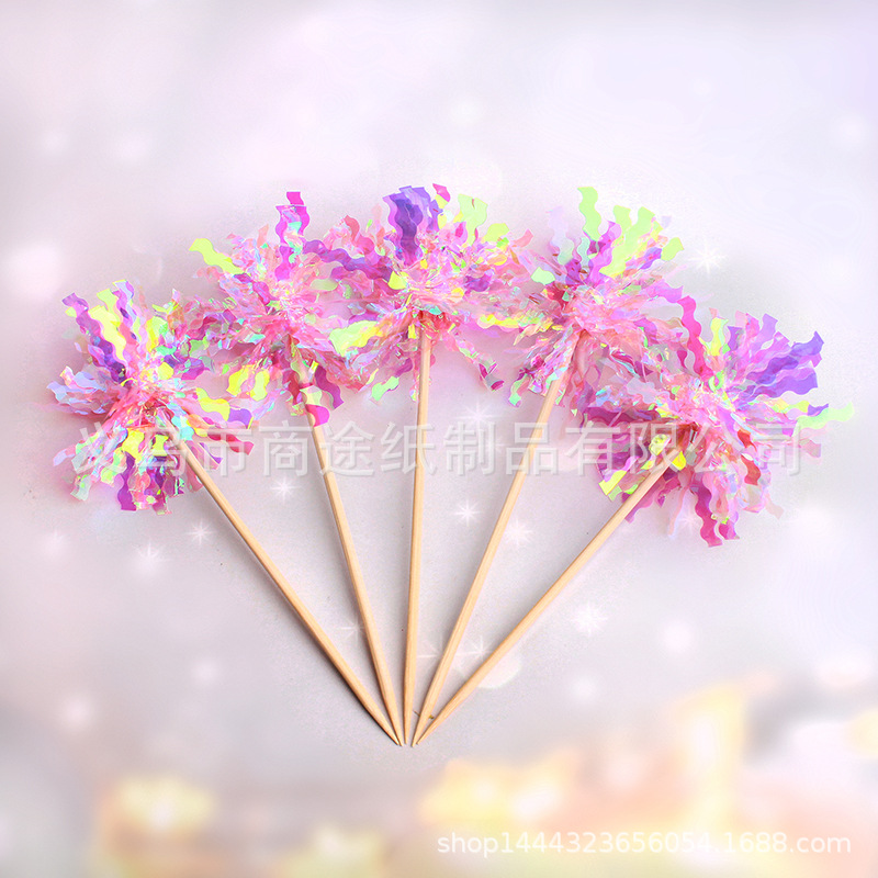 Internet Celebrity Ins Style Colorful Fireworks Cake Inserting Card 5 Pack Rain Silk Plug-in Colorful Ribbon Birthday Party Decoration