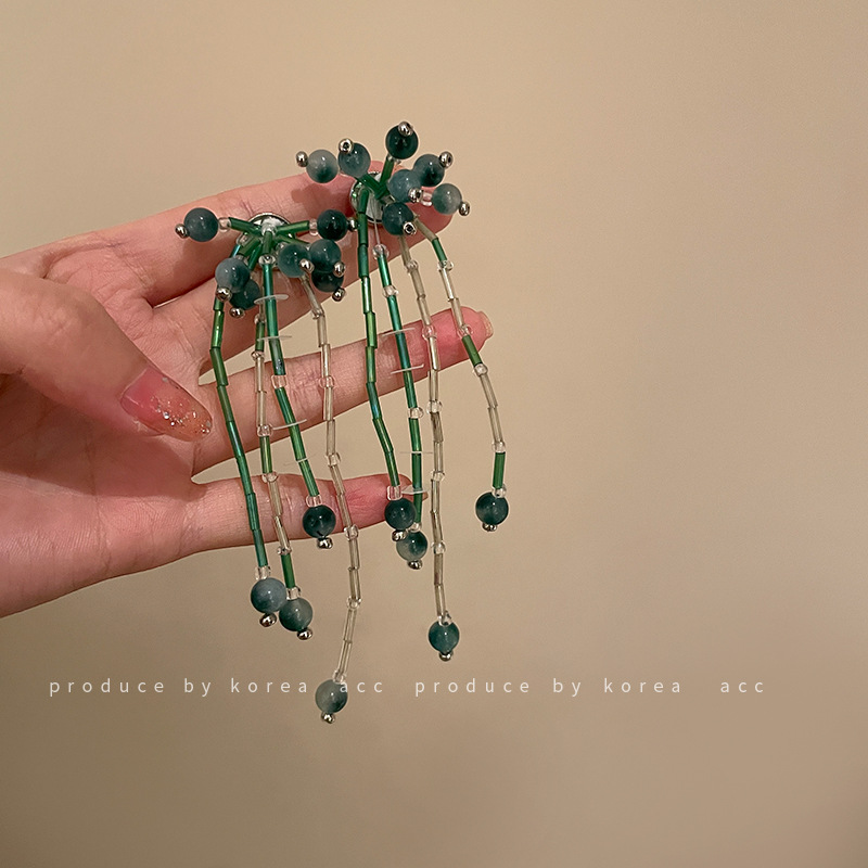 Long Tassel Fireworks Stitching Crystal Earrings Korean Design Fashion Personality Ear Stud Temperament Trend Creative Earrings