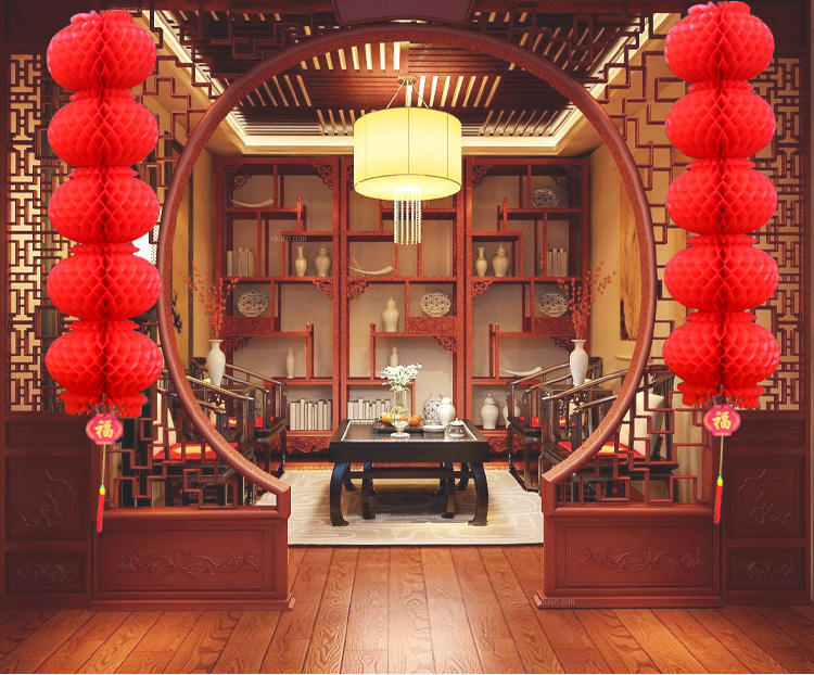Wholesale Plastic Paper Lantern String Red Lantern Honeycomb Oil Paper Safety Light Spring Festival and New Year's Day Decoration and Layout Supplies