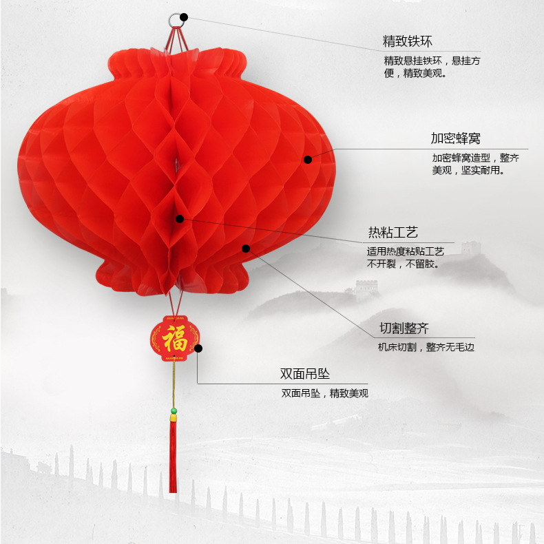 Big Red Lantern Plastic Paper Lantern Festival Wedding Celebration Opening Decoration Celebration Decoration Oil Paper Honeycomb Small Red Lantern