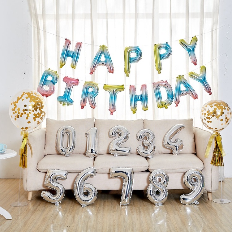 Rose Gold Happy Birthday Balloon Banner Aluminum Foil Balloon Kids Party Helium Barron&#039;s Decorative Letters Wholesale