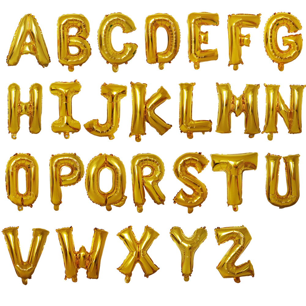 16-Inch Thin Body Imitation Beautiful English Letters Golden Silver Aluminum Balloon Birthday Anniversary Event Decoration Balloon