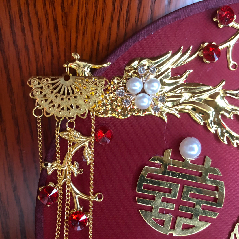 Archaistic Circular Fan DIY Handmade Chinese Style Bridal Bouquet Bride Wedding Fan Xiuhe Clothing Dragon and Phoenix Gown Wedding Tie Accessories Fan