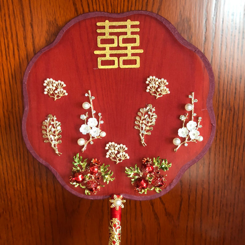 Archaistic Circular Fan DIY Handmade Chinese Style Bridal Bouquet Bride Wedding Fan Xiuhe Clothing Dragon and Phoenix Gown Wedding Tie Accessories Fan