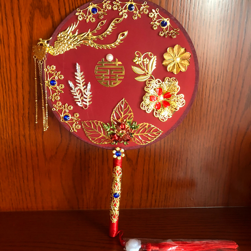 Archaistic Circular Fan DIY Handmade Chinese Style Bridal Bouquet Bride Wedding Fan Xiuhe Clothing Dragon and Phoenix Gown Wedding Tie Accessories Fan