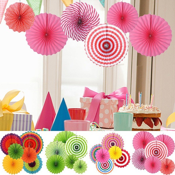 Paper Flower Fan DIY Background Wall Decoration Wedding Birthday Party 6-Pack Three-Dimensional Colorful Folding Ornaments Paper Fan