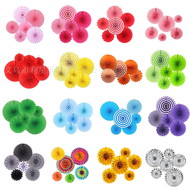 Paper Flower Fan DIY Background Wall Decoration Wedding Birthday Party 6-Pack Three-Dimensional Colorful Folding Ornaments Paper Fan