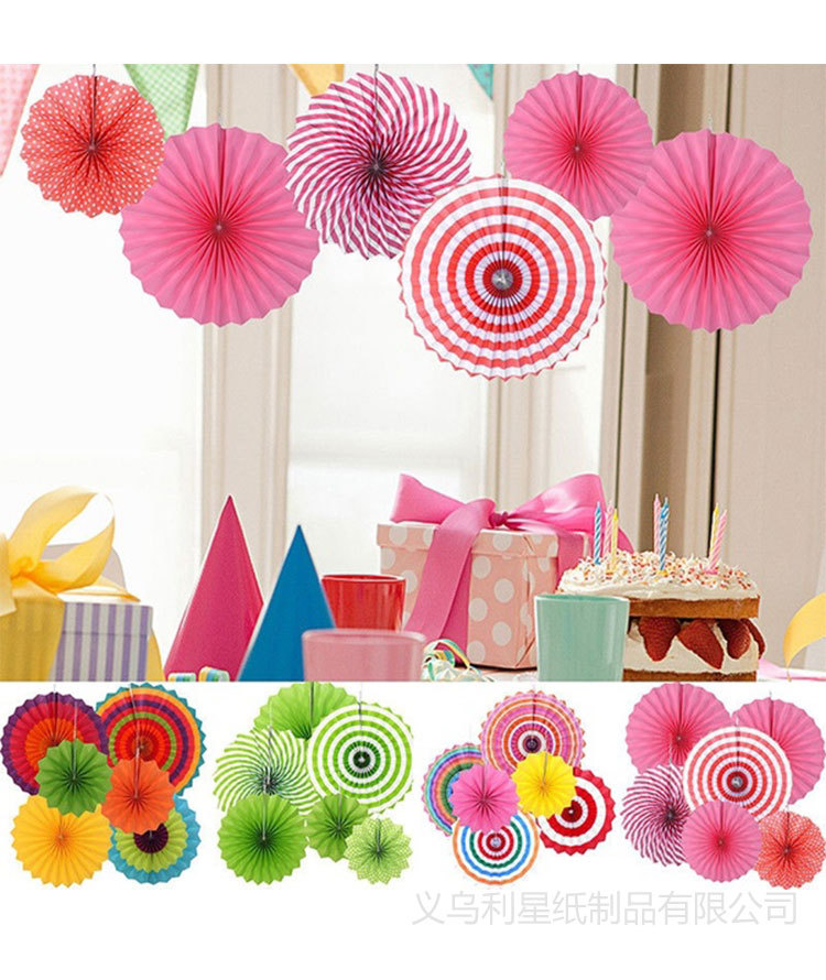 Paper Flower Fan DIY Background Wall Decoration Wedding Birthday Party 6-Pack Three-Dimensional Colorful Folding Ornaments Paper Fan