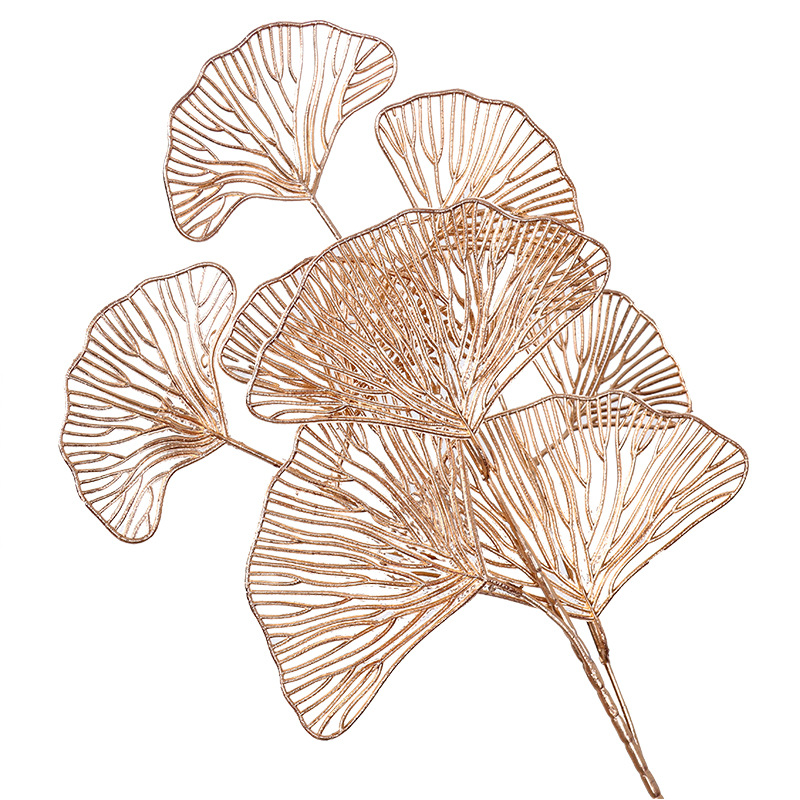 Simulation Golden Ginkgo Leaf Eucalyptus Leaf Golden Plastic Fan Leaves Home Wedding Decoration Decorative Fake Flower Wholesale