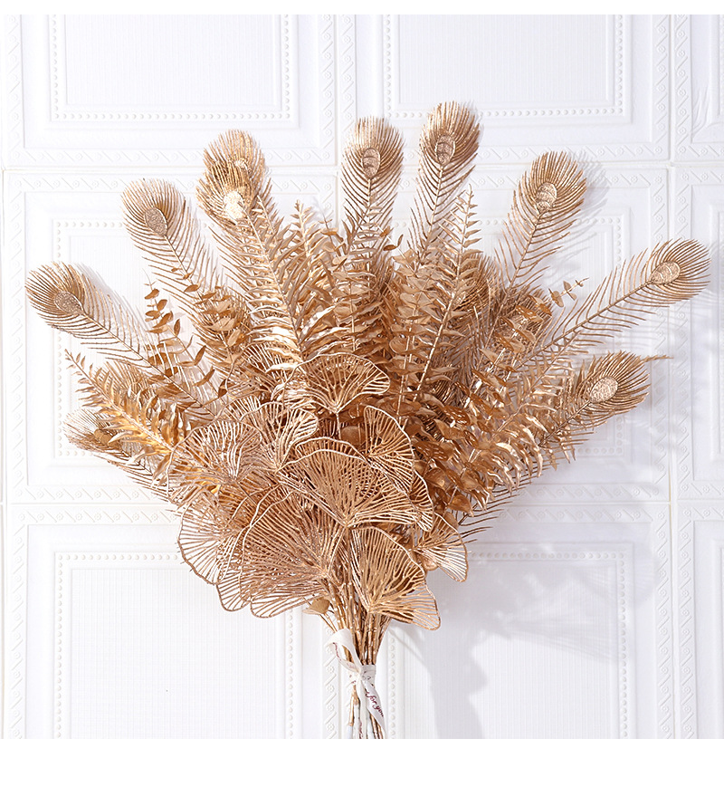 Simulation Golden Ginkgo Leaf Eucalyptus Leaf Golden Plastic Fan Leaves Home Wedding Decoration Decorative Fake Flower Wholesale Simulation Golden Ginkgo Leaf Eucalyptus Leaf Golden Plastic Fan Leaves Home Wedding Decoration Decorative Fake Flower Wholesale