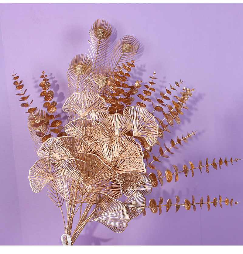 Simulation Golden Ginkgo Leaf Eucalyptus Leaf Golden Plastic Fan Leaves Home Wedding Decoration Decorative Fake Flower Wholesale Simulation Golden Ginkgo Leaf Eucalyptus Leaf Golden Plastic Fan Leaves Home Wedding Decoration Decorative Fake Flower Wholesale