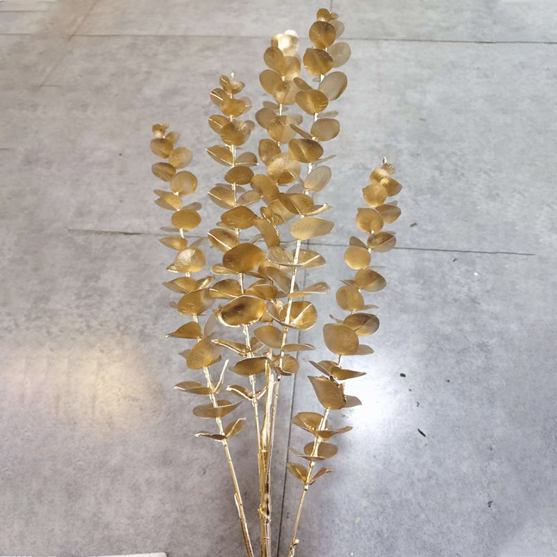 Golden Eucalyptus Artificial Flower New Year Blessing Bucket Plastic Flowers Wedding Simulation Flower Wholesale Fan Leaf Phoenix Tail Factory Supply