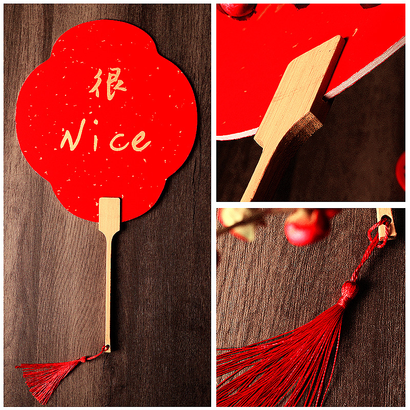 Wedding Fan  Chinese Style Xiuhe Dress Wedding Long Handle Ancient Style Double Happiness Wedding Tie Supplies