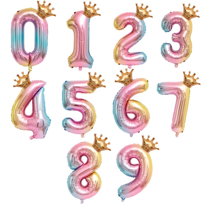 Cross-Border 32-Inch Gradient Digital Balloon Crown Digital Aluminum Balloon Amazon Children's Birthday Decoration Balloon