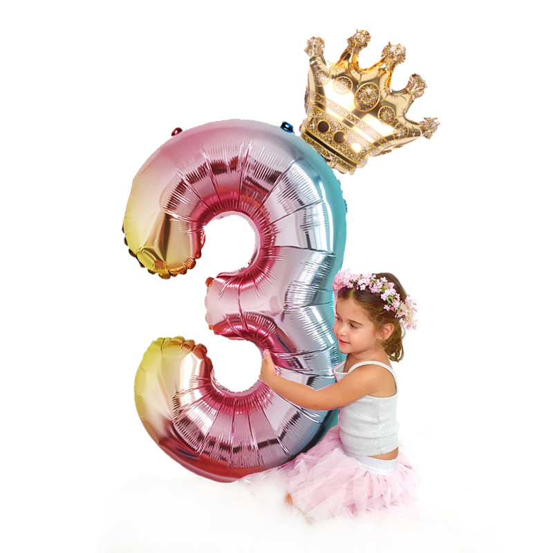 Cross-Border 32-Inch Gradient Digital Balloon Crown Digital Aluminum Balloon Amazon Children&#039;s Birthday Decoration Balloon