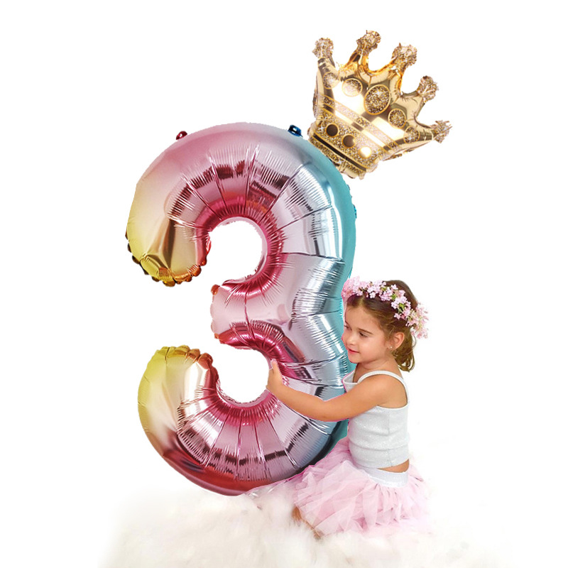 Cross-Border 32-Inch Gradient Digital Balloon Crown Digital Aluminum Balloon Amazon Children's Birthday Decoration Balloon
