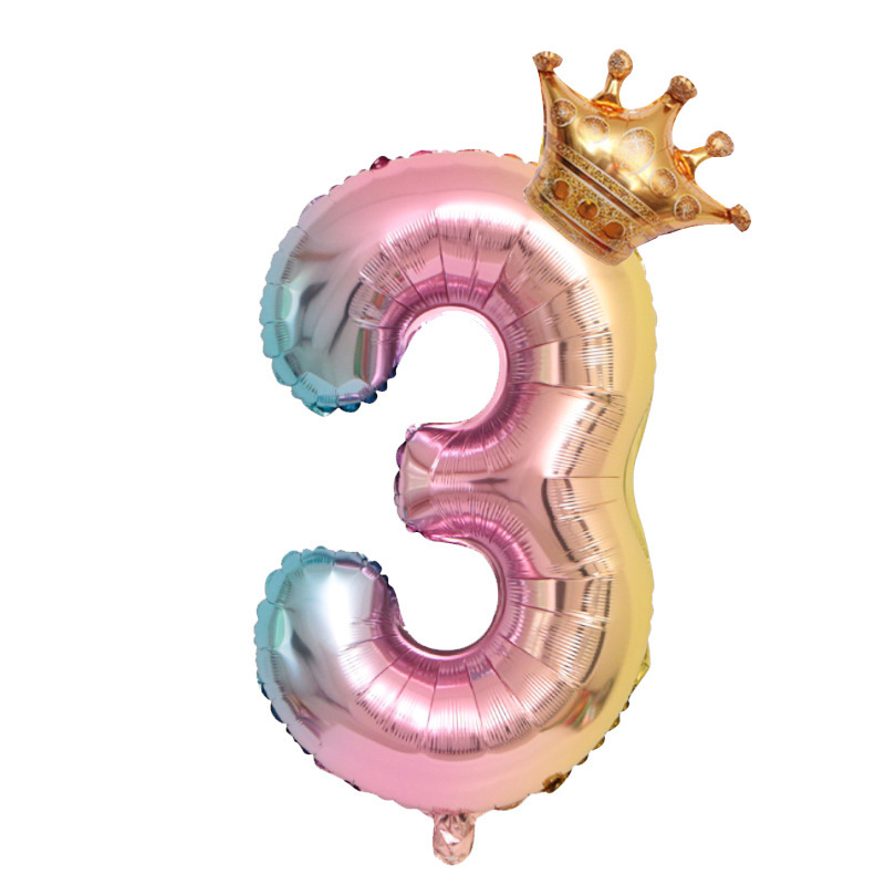 Cross-Border 32-Inch Gradient Digital Balloon Crown Digital Aluminum Balloon Amazon Children's Birthday Decoration Balloon