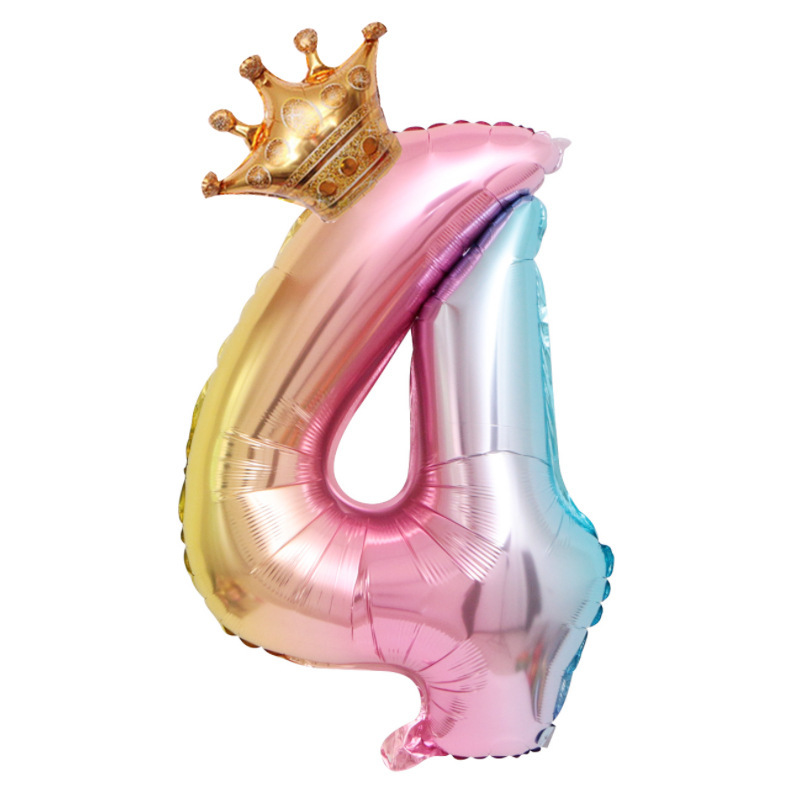 Cross-Border 32-Inch Gradient Digital Balloon Crown Digital Aluminum Balloon Amazon Children's Birthday Decoration Balloon