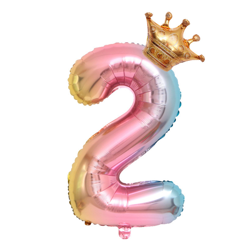 Cross-Border 32-Inch Gradient Digital Balloon Crown Digital Aluminum Balloon Amazon Children's Birthday Decoration Balloon