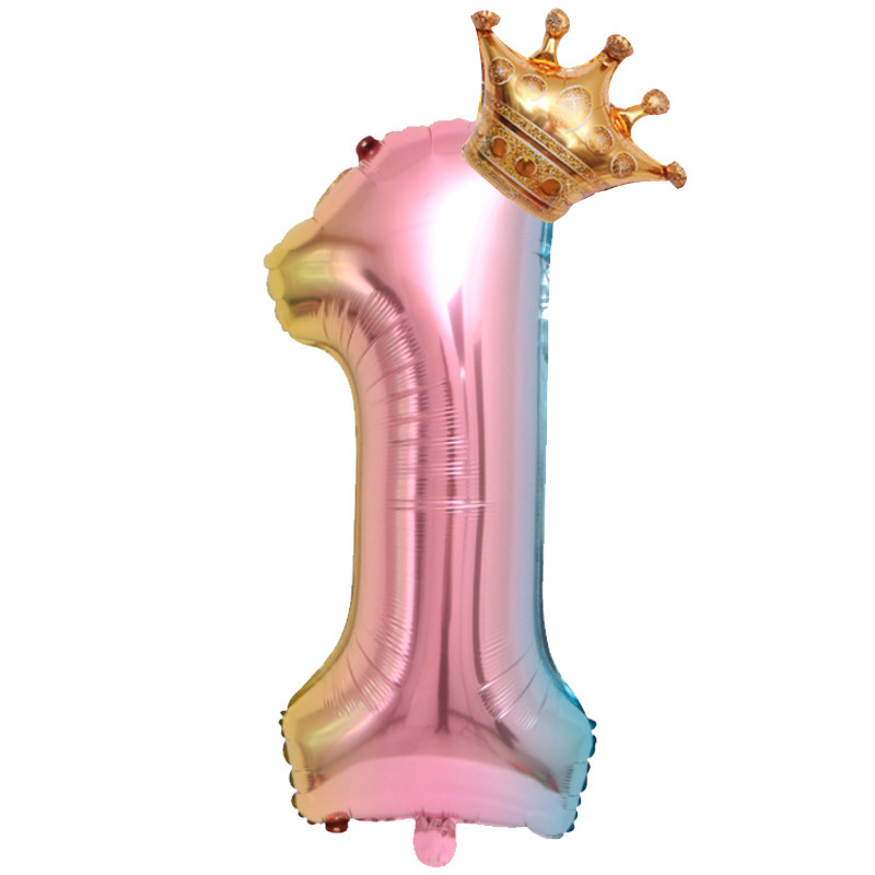 Cross-Border 32-Inch Gradient Digital Balloon Crown Digital Aluminum Balloon Amazon Children's Birthday Decoration Balloon