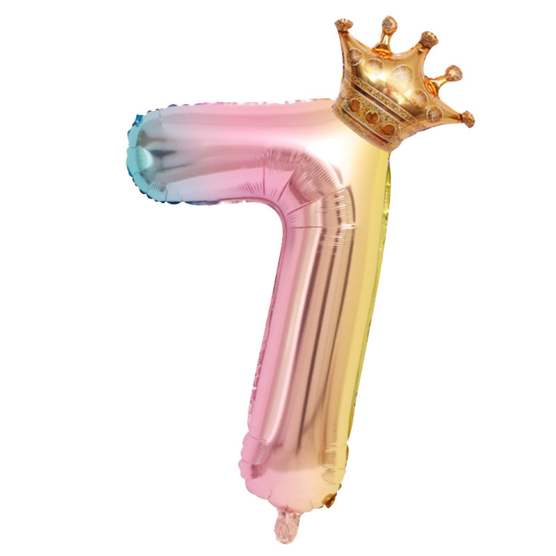 Cross-Border 32-Inch Gradient Digital Balloon Crown Digital Aluminum Balloon Amazon Children's Birthday Decoration Balloon