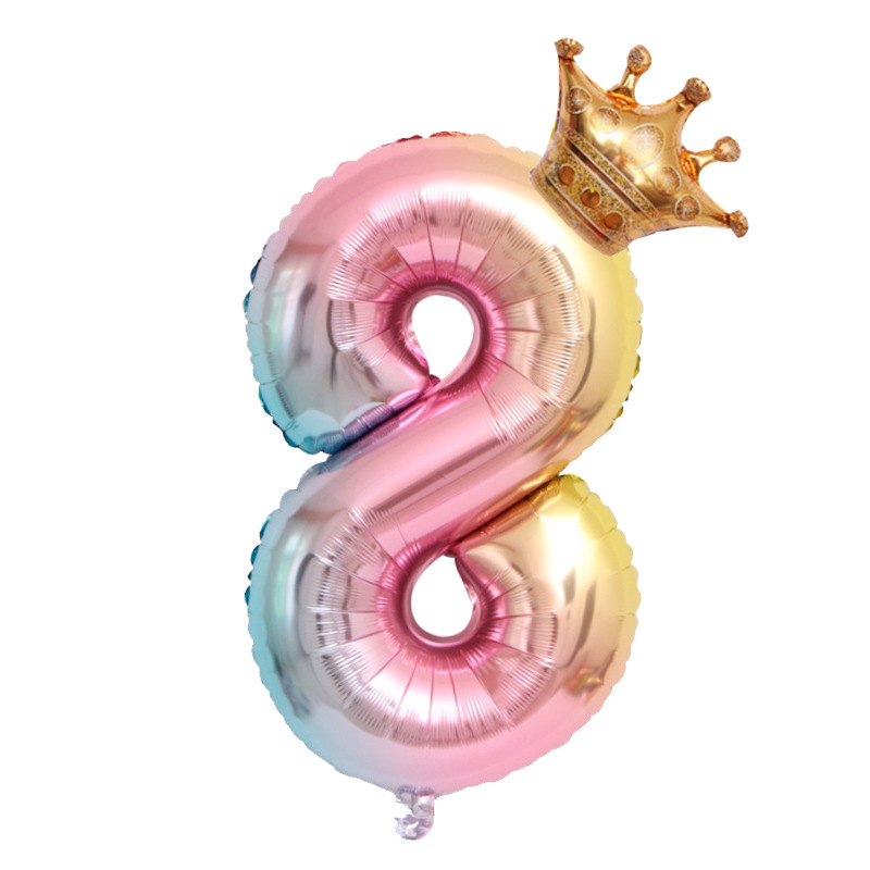 Cross-Border 32-Inch Gradient Digital Balloon Crown Digital Aluminum Balloon Amazon Children's Birthday Decoration Balloon