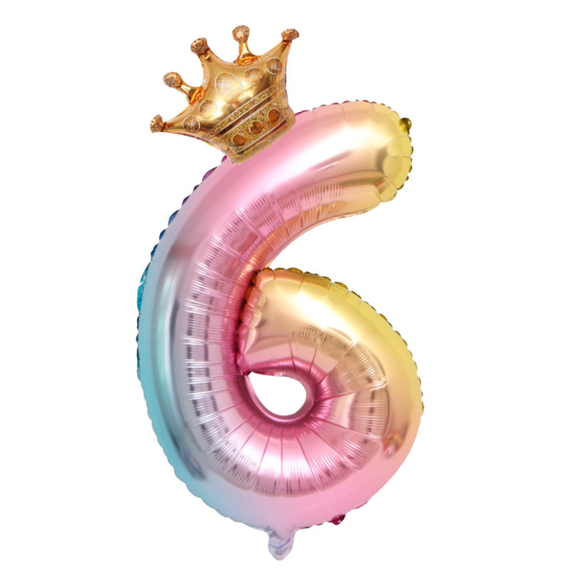 Cross-Border 32-Inch Gradient Digital Balloon Crown Digital Aluminum Balloon Amazon Children's Birthday Decoration Balloon