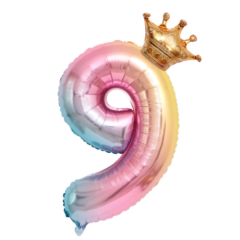 Cross-Border 32-Inch Gradient Digital Balloon Crown Digital Aluminum Balloon Amazon Children's Birthday Decoration Balloon