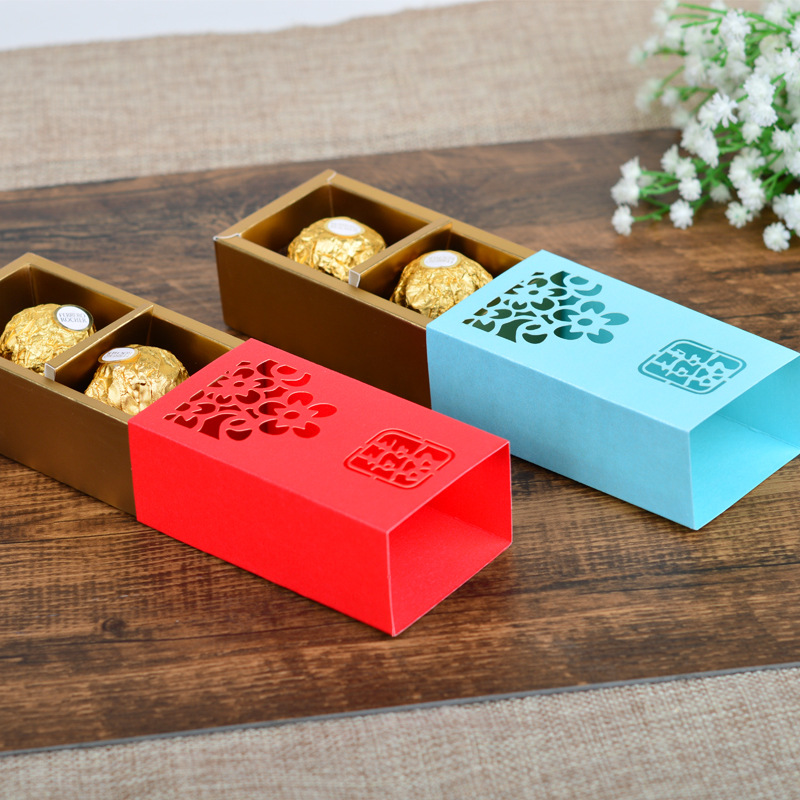 Wedding Supplies Xi Candy Box 2 Chocolate Folding Xi Candy Box Multi-Color Cutout Carvings Paper Sculpture Candy Box in Stock Wholesale