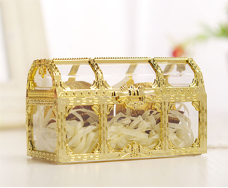 European-Style Mini Treasure Box PS Plastic Wedding Candies Box Gold Gift Box Candy Box Wedding Creative Gift Box Storage Box