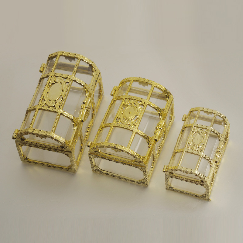European-Style Mini Treasure Box PS Plastic Wedding Candies Box Gold Gift Box Candy Box Wedding Creative Gift Box Storage Box