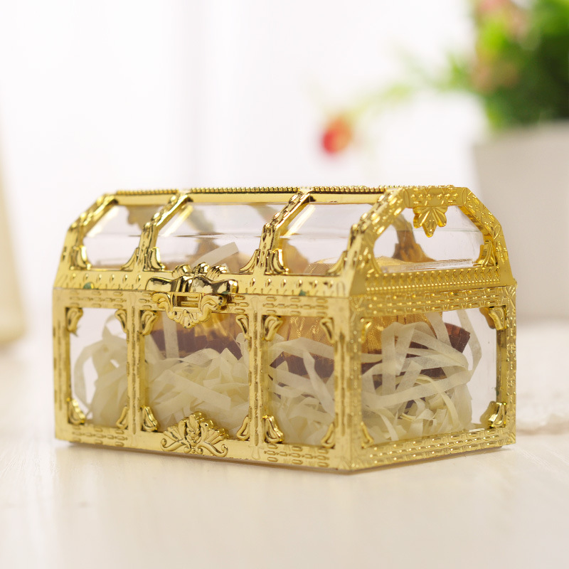 European-Style Mini Treasure Box PS Plastic Wedding Candies Box Gold Gift Box Candy Box Wedding Creative Gift Box Storage Box