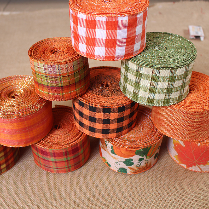 Guangxin Ribbon Plaid Ribbon Imitation Linen Ribbon Thanksgiving Ribbons