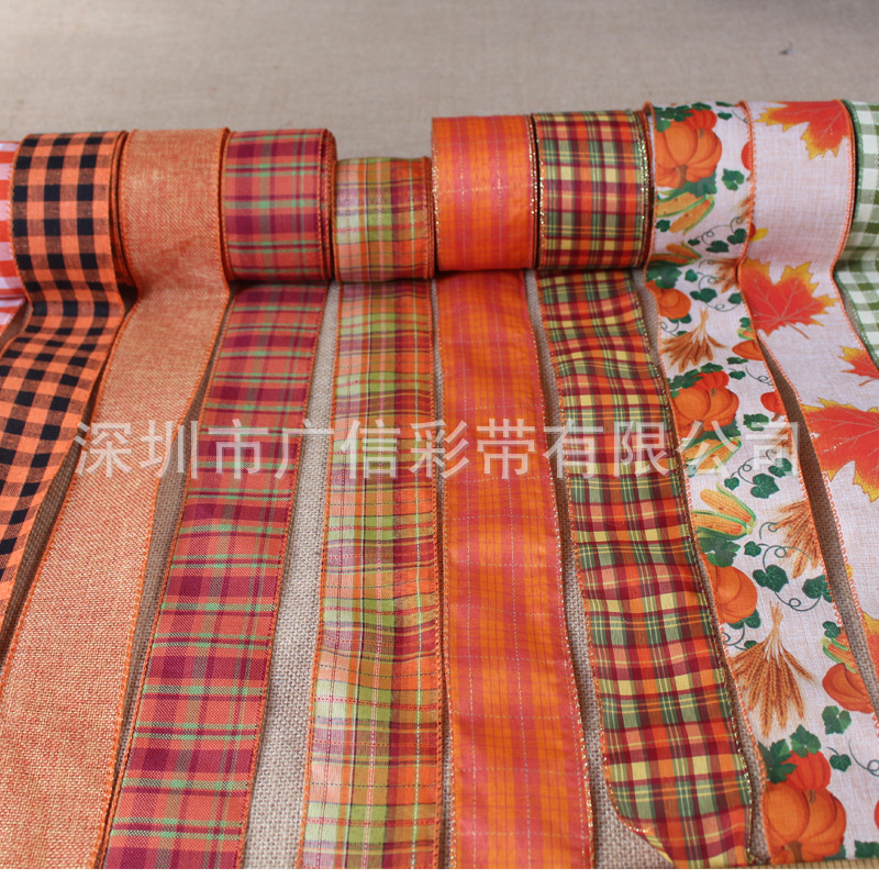 Guangxin Ribbon Plaid Ribbon Imitation Linen Ribbon Thanksgiving Ribbons Guangxin Ribbon Plaid Ribbon Imitation Linen Ribbon Thanksgiving Ribbons