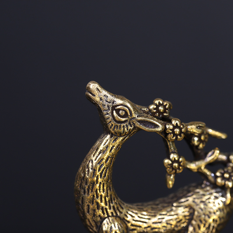 Metal Deer Handicraft Sculpture Pure Copper Deer Decoration Solid Brass Sika Deer Elk Small Jewelry