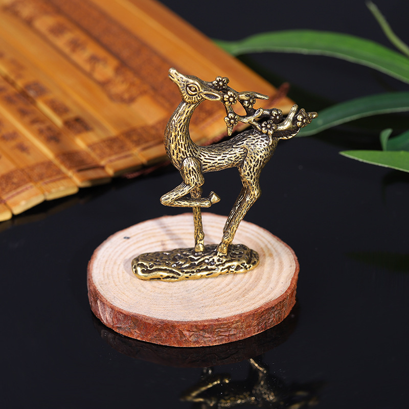 Metal Deer Handicraft Sculpture Pure Copper Deer Decoration Solid Brass Sika Deer Elk Small Jewelry